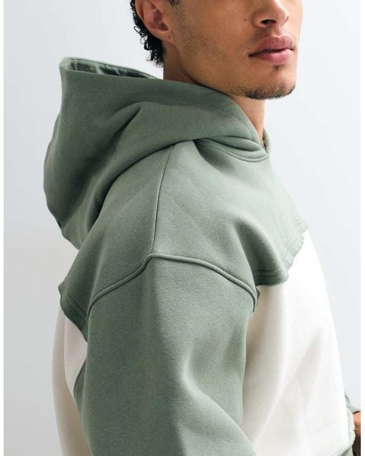 ASOS Green Oversized Panelled Hoodie With Raw Edge for men