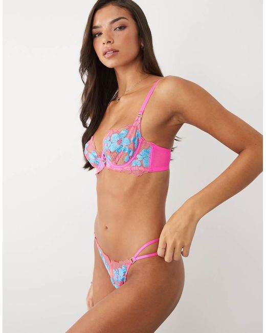 Ann Summers Ambitious String Thong Met Bloemenborduursel in het Blue