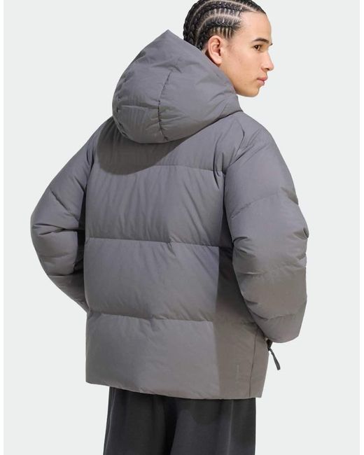 Adidas Originals Gray Helionic Down Puffer Hooded Jacket for men