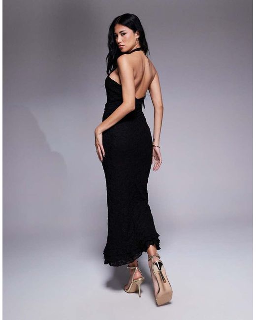 ASOS Black Lace Plunge Maxi Dress With Frill Hem