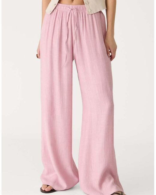 Stradivarius Pink Linen Look Pull On Crinkle Trouser