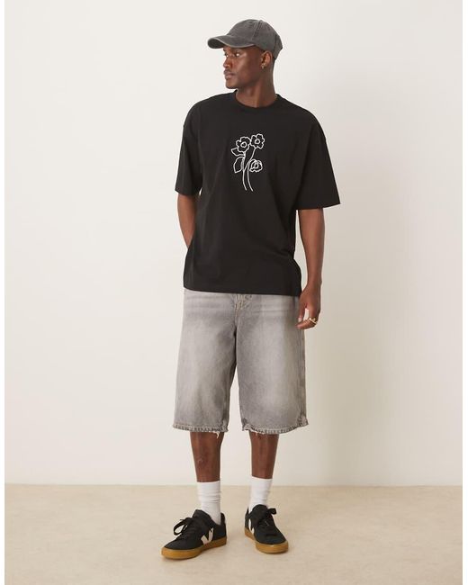 ASOS Black Oversized T-shirt With Floral Graphic for men