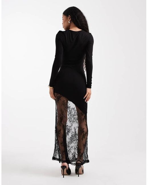 Noisy May Black Long Sleeve Maxi Dress With Lace Fishtail
