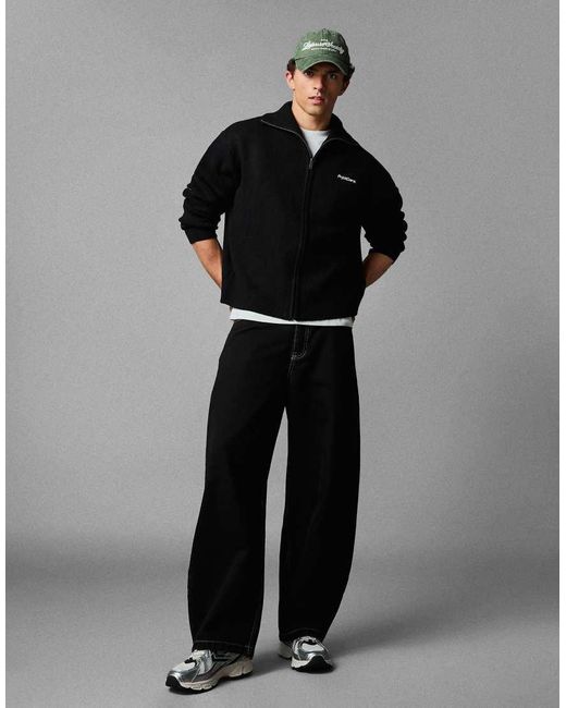 Bershka Black Boxy Zip-Up Knit Jacket for men