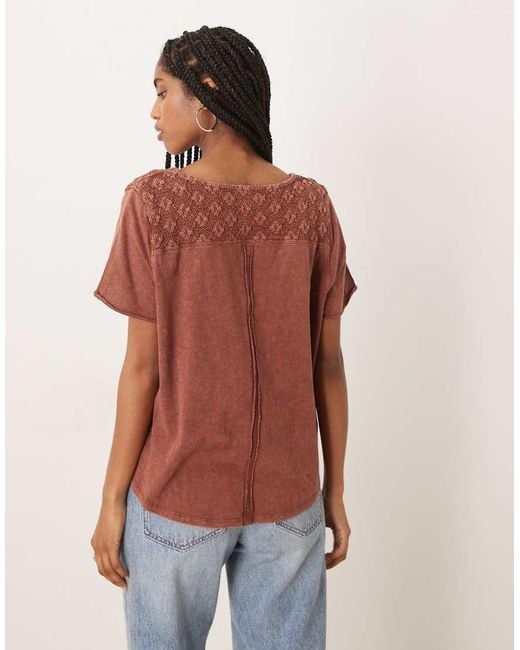 Free People Orange Heirloom Henley Button Up Tee