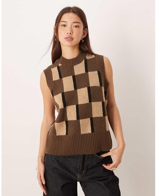 ASOS Knitted Brushed Tank Chocolate Brown Check