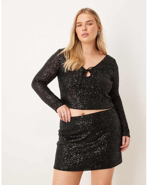 ASOS Black Asos Design Curve Allover Sequin Mini Skirt