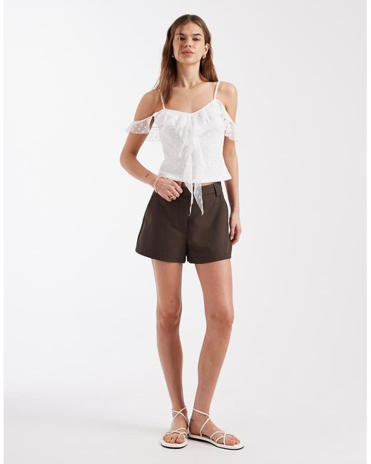 Miss Selfridge White Ruffle Front Cold Shoulder Top