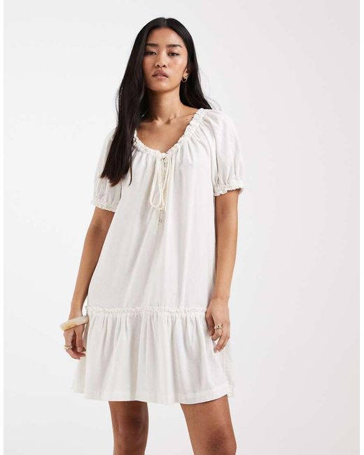 ONLY White Linen Blend Dropped Hem Mini Dress