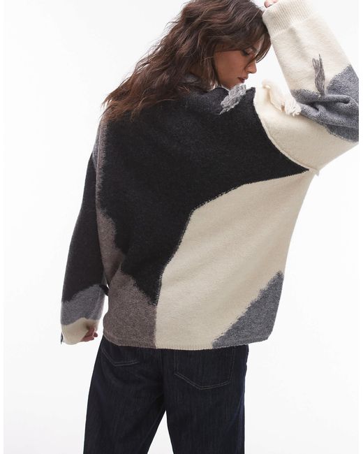 Pull oversize en maille effet patchwork avec pampilles - neutre TOPSHOP en coloris Gray