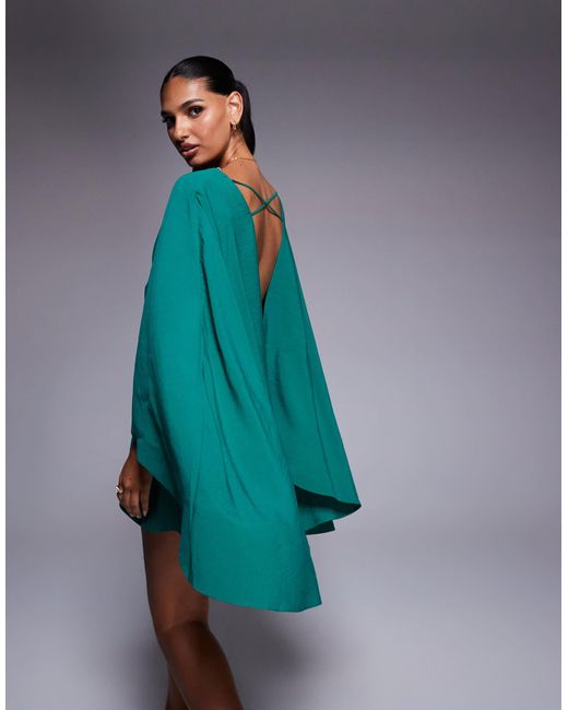 ASOS Blue exaggerated Sleeve Plunge Playsuit