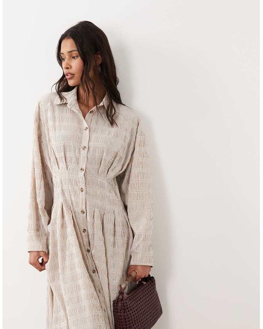 ASOS Natural Cinched Detail Maxi Shirt Dress