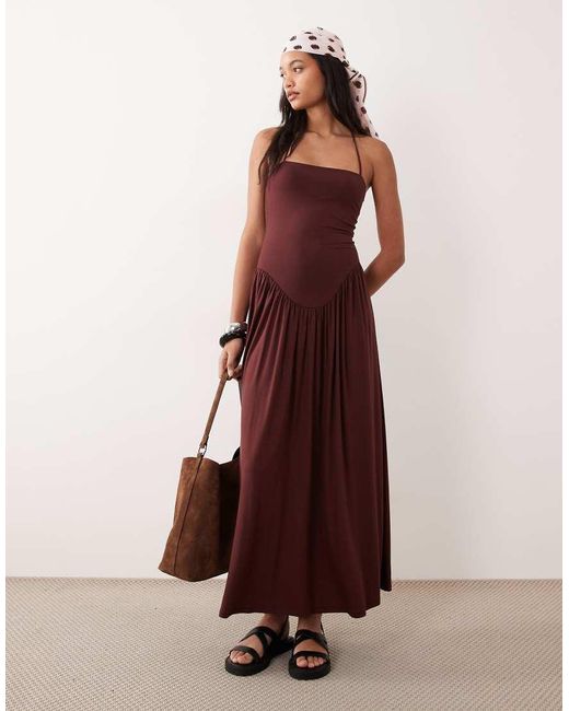 ASOS Red Drop Waist Halter Neck Sundress