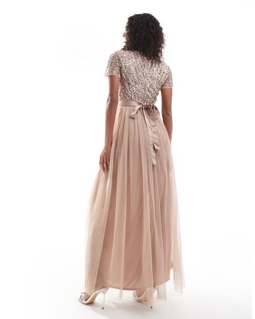 Maya Natural Belted Stripe Embellished Bridesmaid Maxi Dress