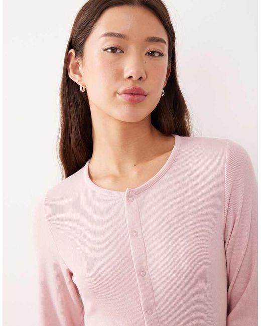 ASOS Pink Mix & Match Soft Rib Button Through Pyjama Cardigan