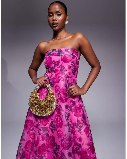 Lulus Pink Lulus Strapless Organza Midi Dress