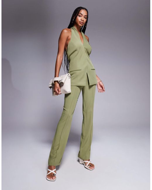 Pantalon évasé ajusté d'ensemble - olive ASOS en coloris Green