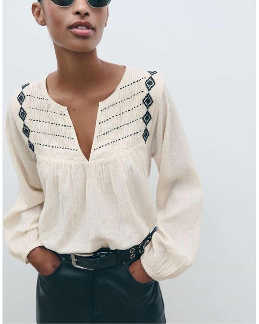 Stradivarius White Flowing Embroidered Blouse