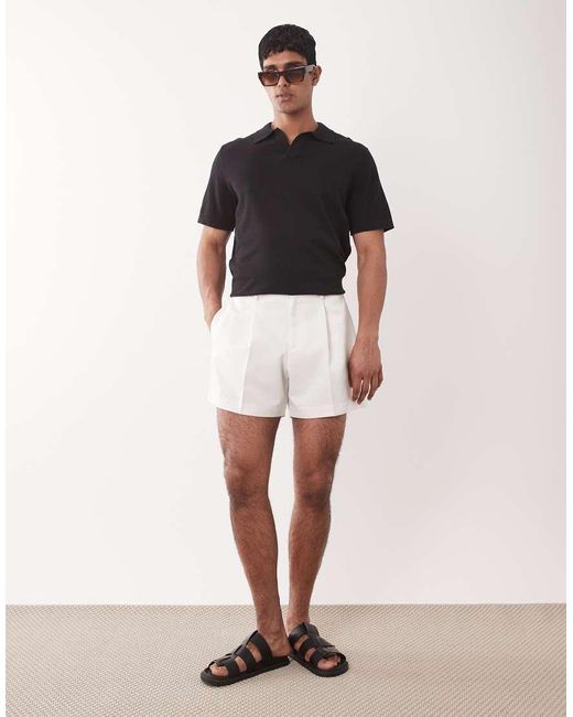 ASOS White Smart Pleated Wide Cropped Shorts for men