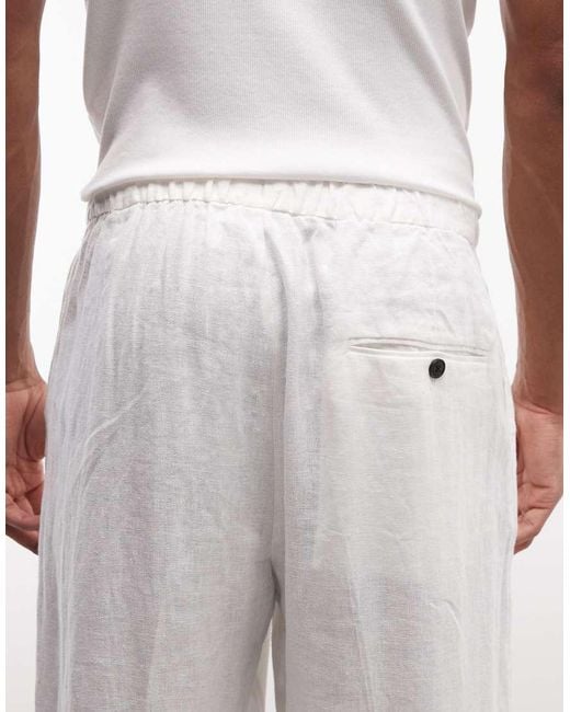Weekday White Loose Fit Linen Trousers for men