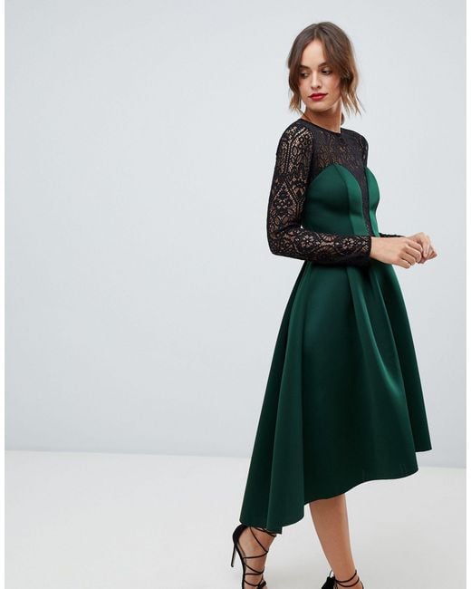 green formal midi dress