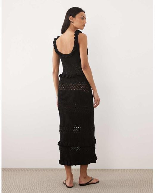 Miss Selfridge Natural Frill Detail Crochet Maxi Dress