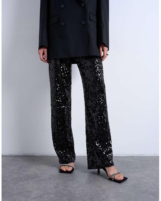 TOPSHOP Gray Sequin Tailored Trouser