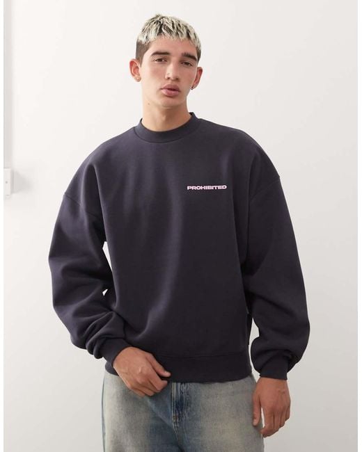 Prohibited Blue Oversized Boxy Fit Logo Jumper for men
