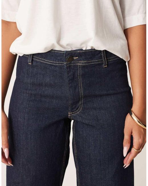 Jdy Blue Vanessa Mid Waist Wide Leg Turn Up Hem Jeans