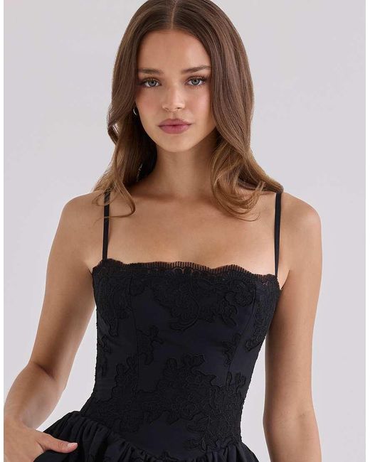 House Of Cb Black Chloe Cotton Broderie Anglaise Lace Mini Dress