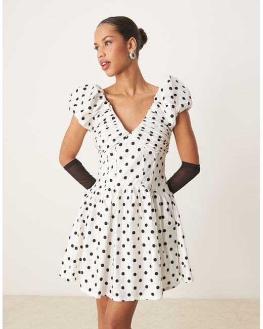 Sister Jane Natural Structured Polka Dot Mini Dress