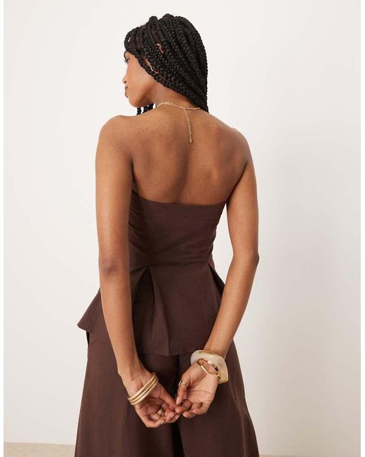 ASOS Getailleerde Bandeau Top Met Linnenlook in het Brown