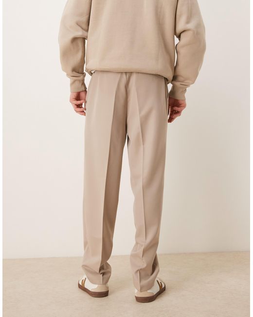 ASOS Natural Smart Oversized Tapered Trousers With Front Pleat for men