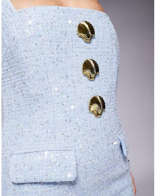 Lavish Alice Blue Boucle Shell Midi Dress