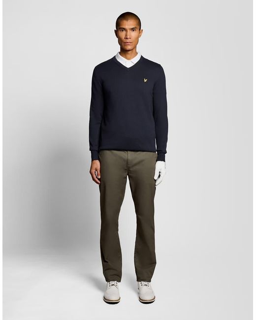 Lyle & Scott Blue Mid Knits Golf V Neck Pullover for men