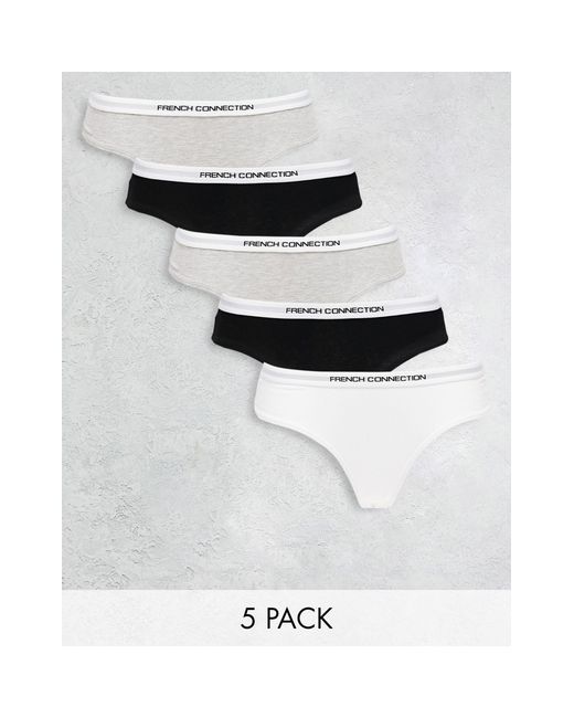 French Connection White 5 Pack Thongs
