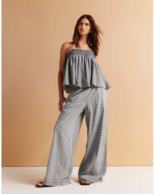 ASOS Gray Shirred Broderie Cami Top Co-ord