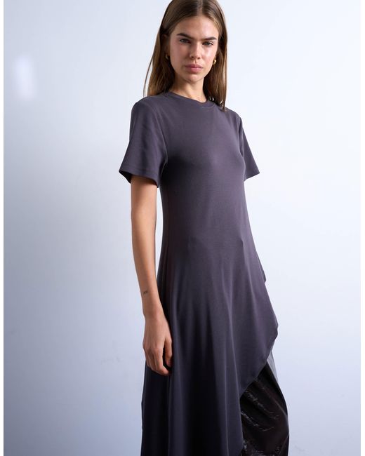 TOPSHOP White Slinky Asymmetric Short Sleeve Tunic Top