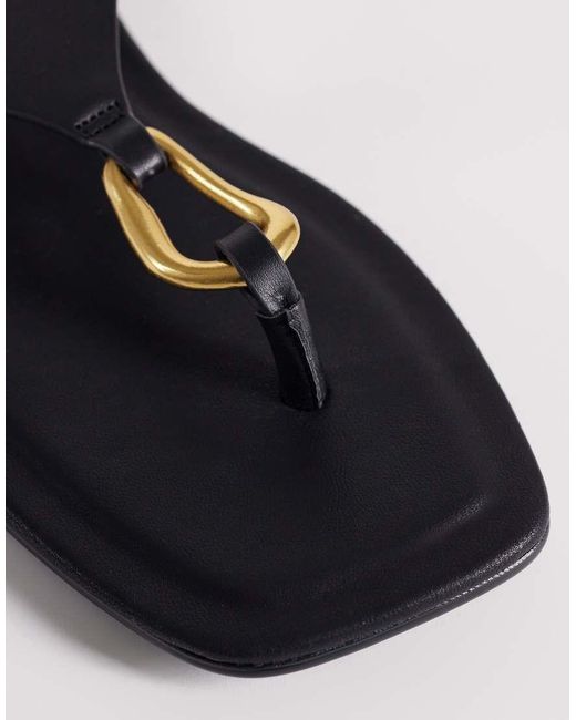ASOS Black Flint Toe Thong Sandal With Abstract Hardware