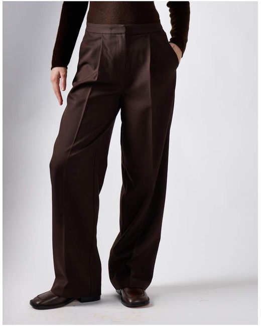 NARRATED Brown Pleated Straight Leg Pants