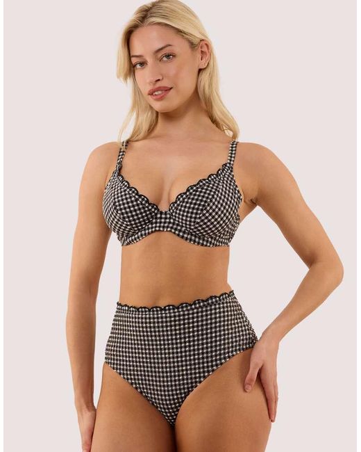 Peek & Beau Black Margot Gingham Scallop Trim High Waist Bikini Briefs