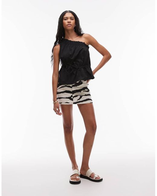 TOPSHOP Top Met Blote Schouder En Aangerimpeld Detail in het Black