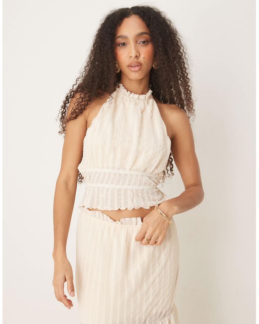 ASOS Natural Textured Sleeveless Halter Neck Top With Open Back