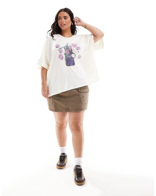 ASOS White Asos Design Curve Oversized T-shirt With Embroidered Tulip Graphic