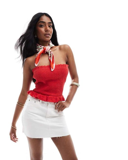 Pull&Bear Denim Mini Rok Met Onafgewerkte Zoom in het Red