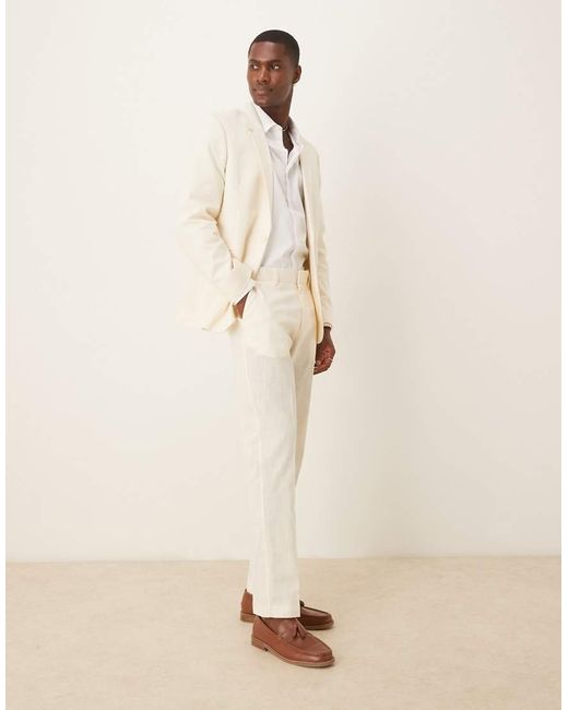 ASOS Smalle Pantalon Met Linnenlook En Plooien Aan De Voorkant in het Natural voor heren