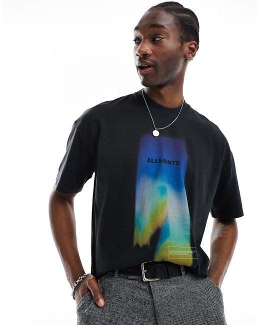 AllSaints Blue Prizm Short Sleeve Crew T-shirt With Back Print for men