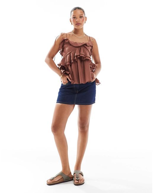 ASOS Blue Ruffle Cami Top With Tie Straps