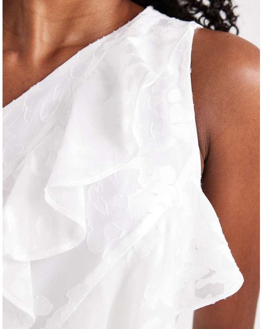 Six Stories White Bridal Asymmetric Ruffle Lace Maxi Dress