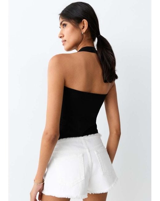 Mango Black Teen Knitted Halterneck Top With Studded Detail